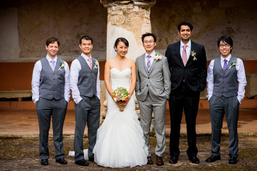 bridal party portrait wedding at Convento de las Capuchinas and reception at San Jose El Viejo