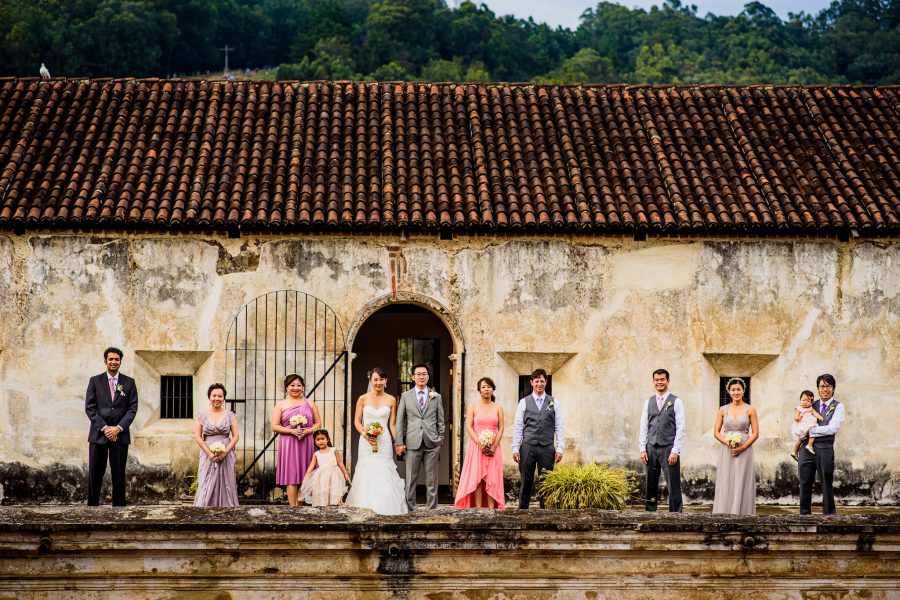bridal party portrait at destination wedding wedding at Convento de las Capuchinas and reception at San Jose El Viejo in Antigua, Guatemala