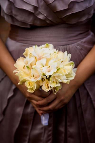 bridesmaid flowers at wedding at Convento de las Capuchinas and reception at San Jose El Viejo in Antigua, Guatemala.