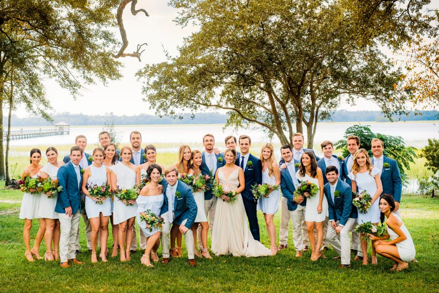 Bridal party wedding portrait at Lowndes Grove in Charleston, SC