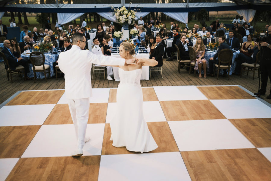 Checkered dance floor at Runnymede wedding