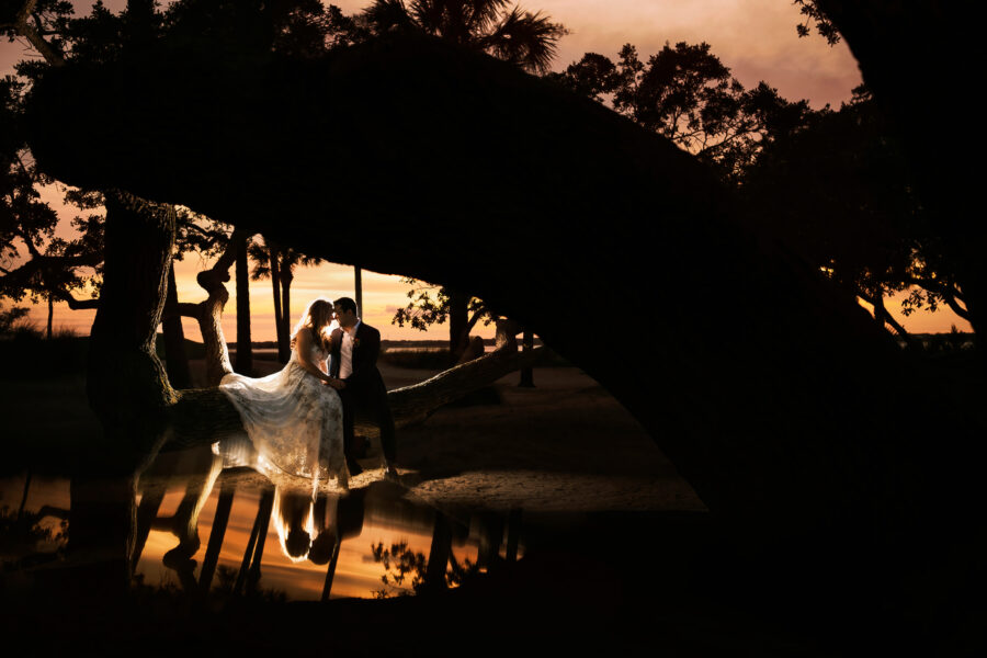 Kiawah Wedding River Course Sunset Portrait by Kiawah photographers Chrisman Studios